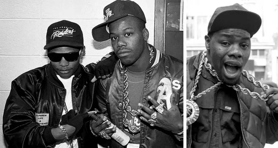 Hip Hop fashion examples in the 80s: Biz Markie and Too Short