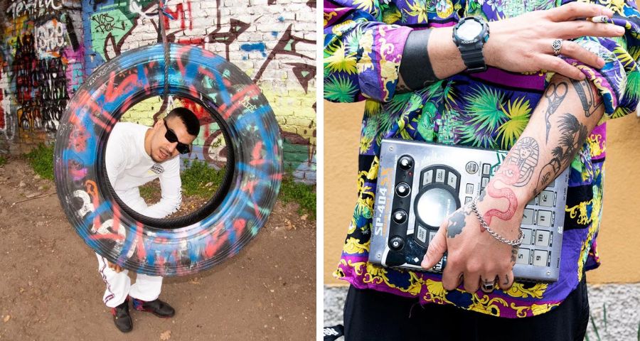 JayBee Vibes showing off his Roland SP-404 drum machine and sampler.