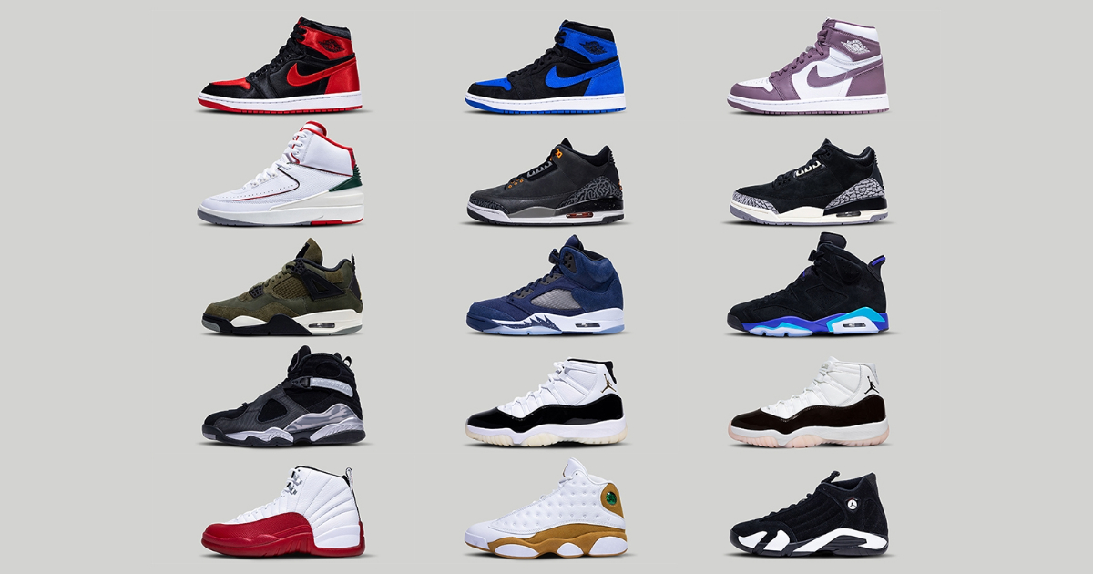 The evolution of the sneaker models of the Nike's Jordan line.