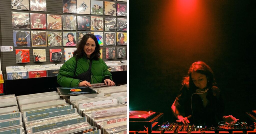 DJ Paulita crate digging, and spinning tracks